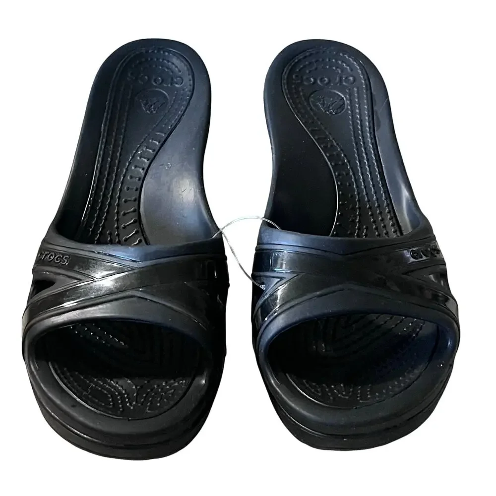 Crocs Sassari Wedge Slide Sandals Women’s Size 8 Black Open Toe Comfort Shoes